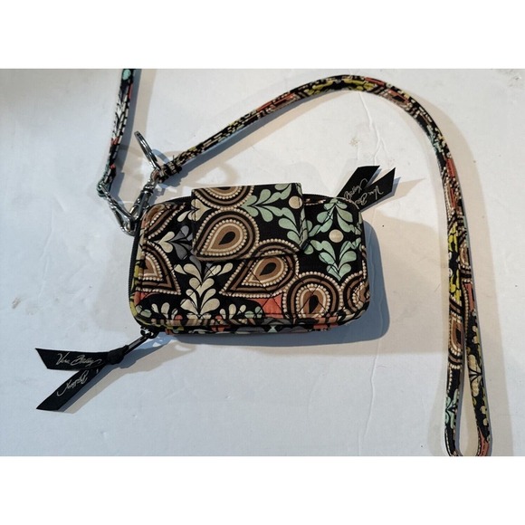 Vera Bradley Paisley Pink Wristlet Wallet Floral W/ Crossbody Strap 7 Card‎ Cap - Picture 1 of 9